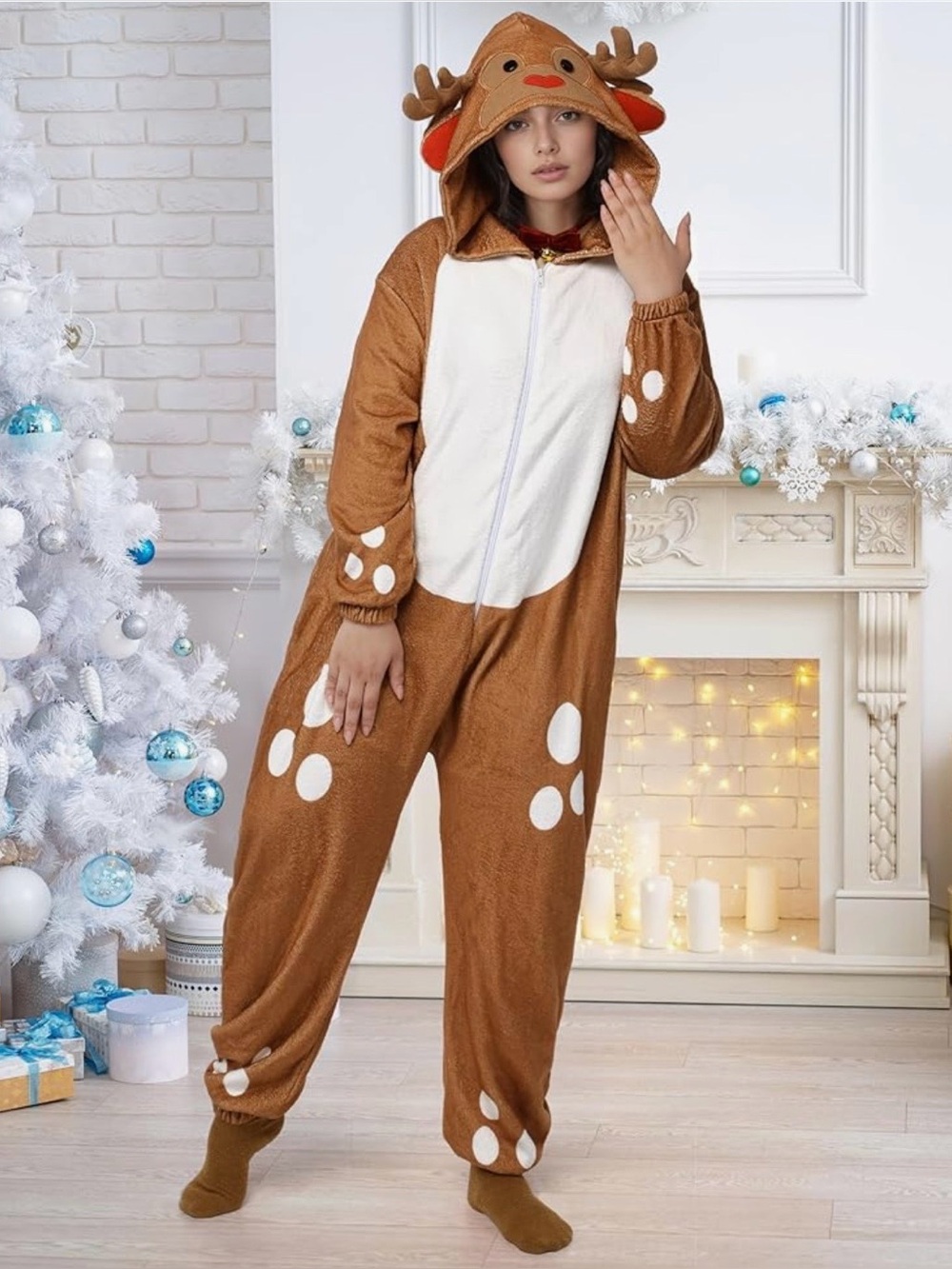 Adult Rudolph Reindeer Unisex Deer Animal Costume Cosplay Jumpsuit Size 3X